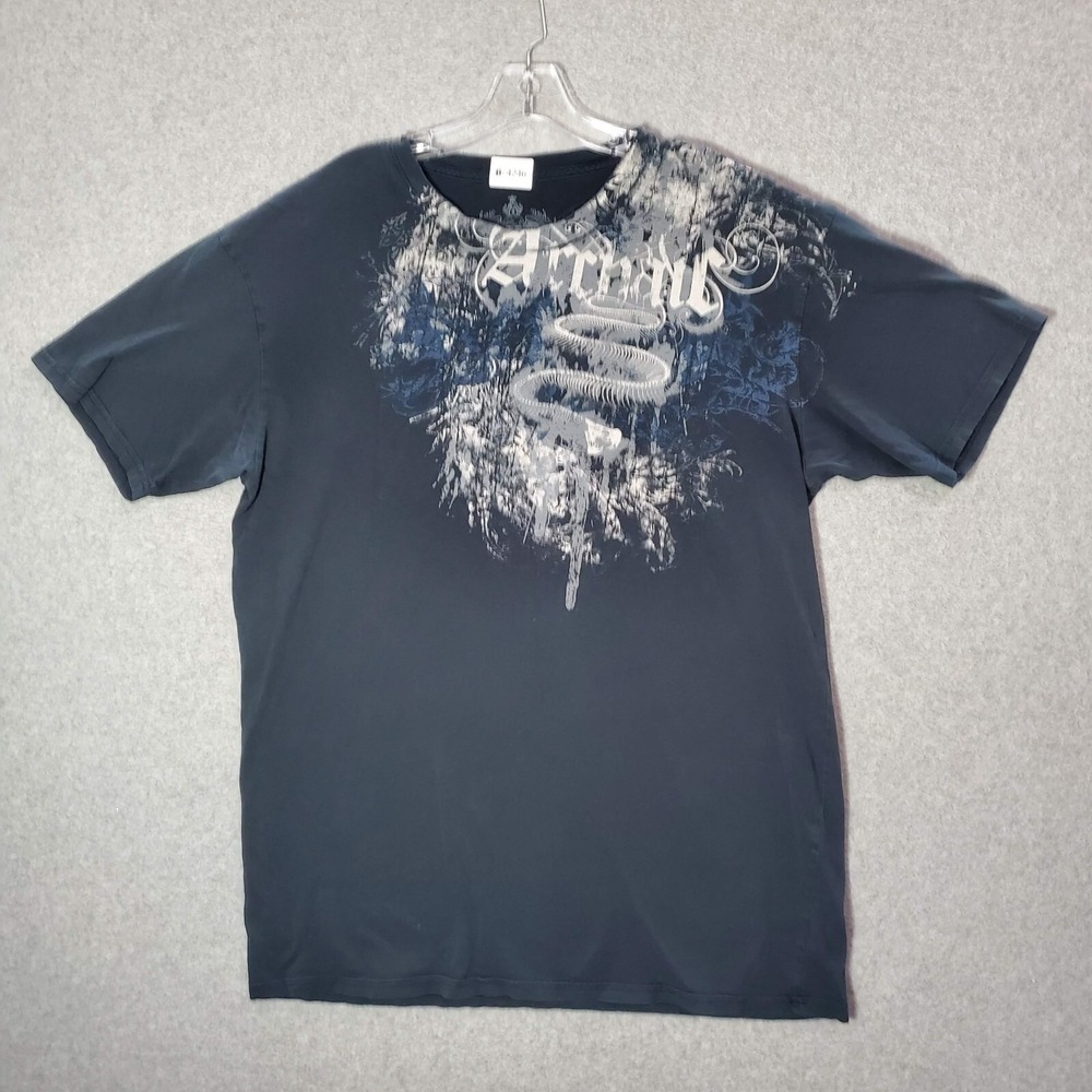 VINTAGE Archaic Affliction Men Shirt X Large Black Y2K Grudge Skull Graphic MMA